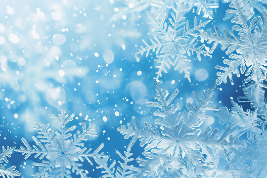 Snowflakes with snow crystals on a blue background at Christmas, stock illustration image 