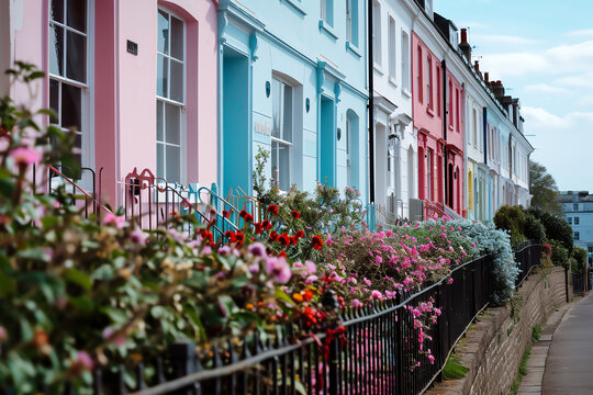 Georgian terraced town house home and apartments in London England UK which are a popular luxury style of housing in historic city areas, stock illustration image