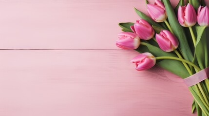 Fototapeta premium beautiful pink tulips on pink background. Neural network AI generated art