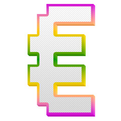 Euro € gaming pop currency symbol isolated on transparent background. This is a part of a set which also includes alphabet letters, punctuation marks, and numbers