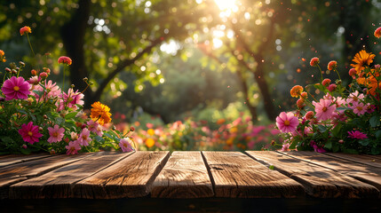 Spring Flowers on Wooden Table