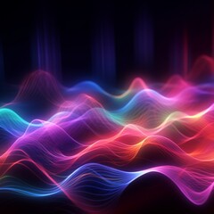 Neon sound waves abstract, 3d render pink waves wallpaper