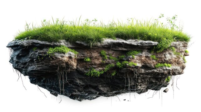 İntricate layers of nature with this isolated illustration featuring a piece of an island. From the fertile soil to the rugged stone and lush grass.