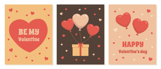 Set of valentines greeting cards in retro style