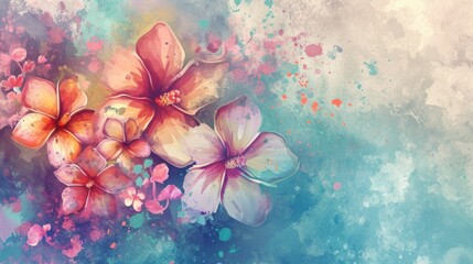 Fototapeta na wymiar Watercolor festive background adorned with blooming flowers. 