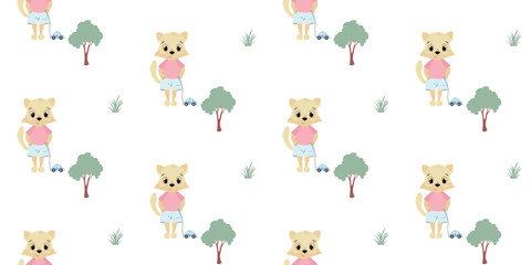 Seamless children's pattern with wolf cub. Printing on fabric and paper.
