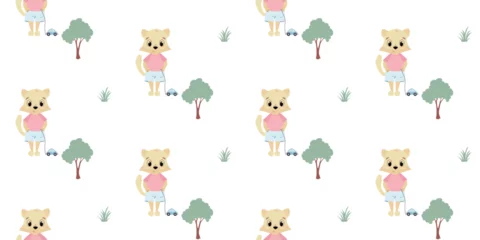 Muurstickers Speelgoed Seamless children's pattern with wolf cub. Printing on fabric and paper. 