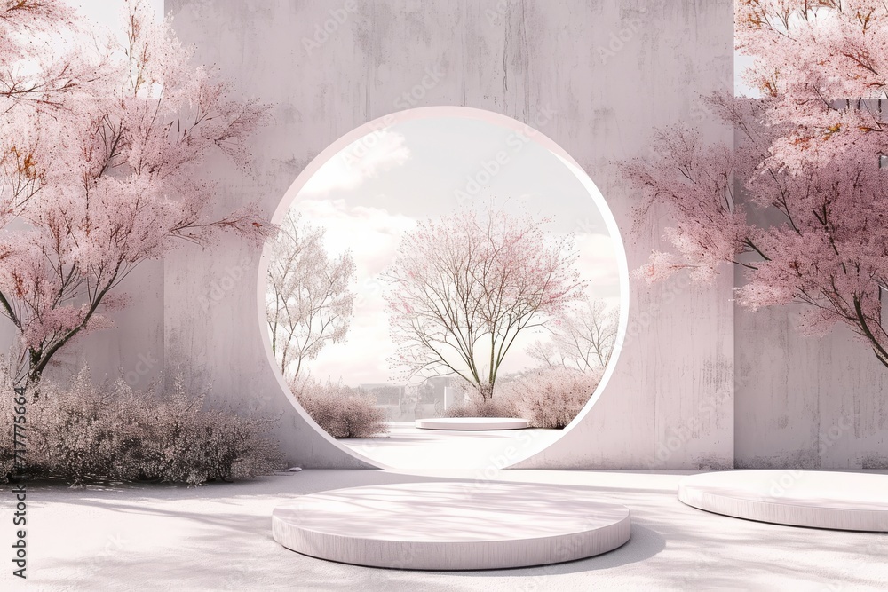 Aufkleber a house with trees in the background via a circular opening