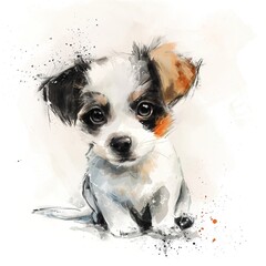 Puppy Watercolor isolated on white background. Lovely dog animal drawing graphic design