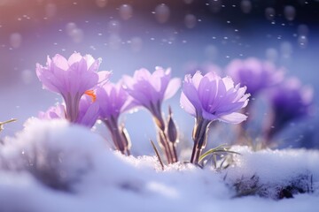 Snowy Serenity: Shoot flowers against a snowy background.