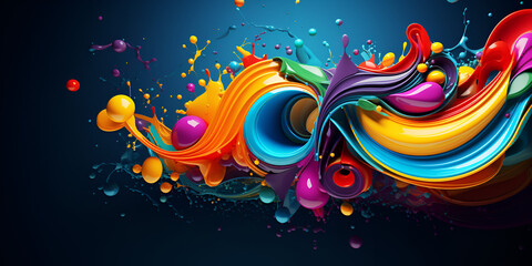 Spectacular Symphony: A Hyper-Detailed Illustration of a Colorful Splash of Paint Unleashed on a Profoundly Black Canvas