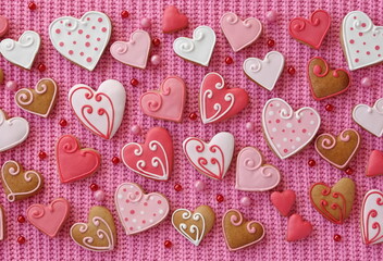 Valentines Background. Cute cookies wallpaper. Top view