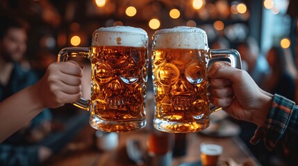 Skull-Shaped Beer Mugs: A Halloween-Inspired Celebration Generative AI