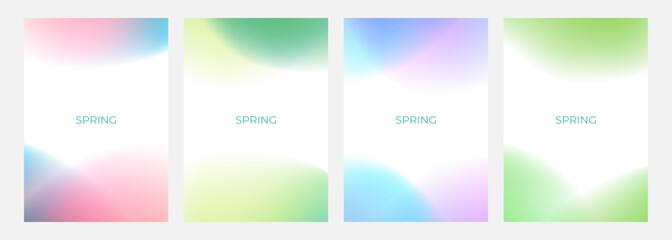 Set of light blurred spring theme color backgrounds for creative Springtime graphic design. Vector illustration.