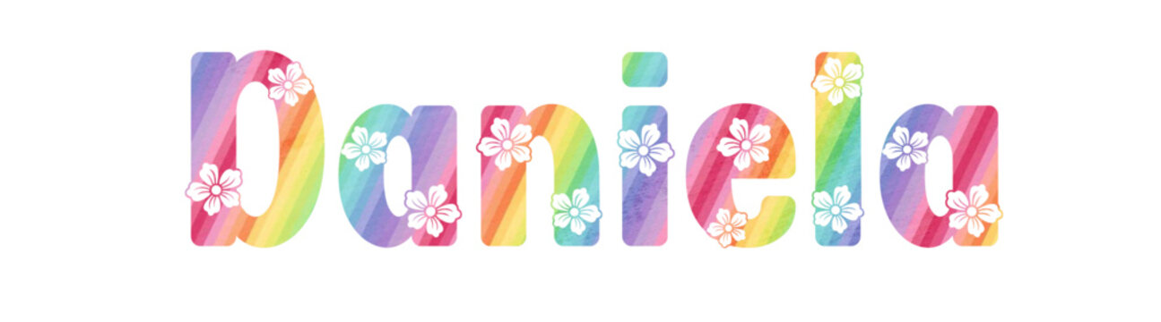 Daniela - multicolor - written with engraved typical Hawaiian hibiscus flowers- ideal for websites, e-mail, sublimation greetings, banners, cards, t-shirt, sweatshirt, prints, cricut,