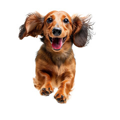 Dachshund Jumping Joyfully Isolated on Transparent or White Background, PNG
