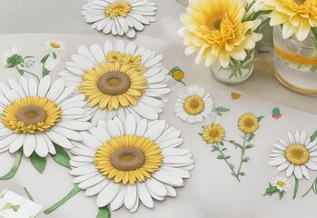 Fototapeta premium Handmade chrysanthemum flower elements,vector hand drawn flower decoration Yellow floral pattern 