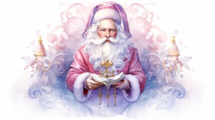 Obraz na płótnie Canvas Santa Clause portrait. Christmas character. watercolor illustration isolated on white. Neural network AI generated art