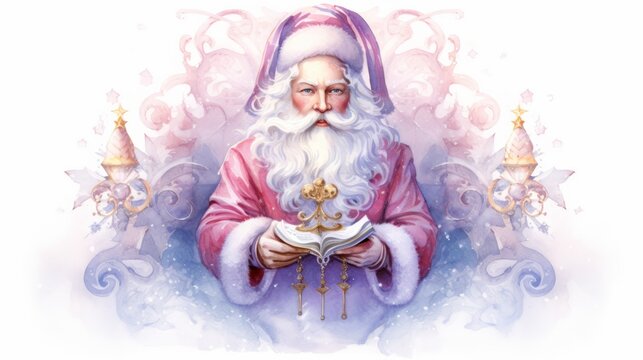 Santa Clause portrait. Christmas character. watercolor illustration isolated on white. Neural network AI generated art