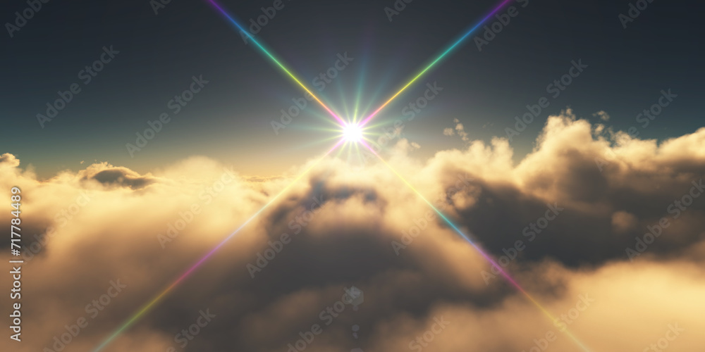 Wall mural above clouds sunrise sun ray illustration