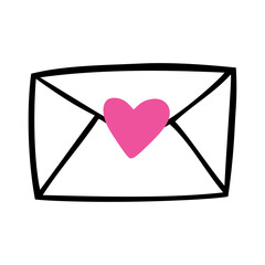 Logo del día de San Valentín. Mensaje de amor. Silueta de corazón en sobre cerrado para su uso en felicitaciones y tarjetas © teracreonte