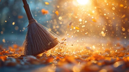 Tidying Tales: Broom Cleaning, Sweeping, Dusting, and Trash Collection. - obrazy, fototapety, plakaty