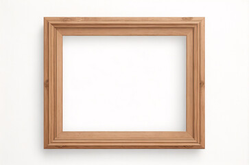 Marco vertical rectangular fino de madera clara colgado en una pared con textura blanca, plano, vista superior, ilustración 3D.