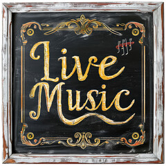 Chalkboard Live Music Isolated on Transparent or White Background, PNG
