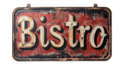Vintage Wooden Bistro Sign Isolated on Transparent or White Background, PNG
