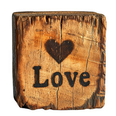 Wooden Block with Love Isolated on Transparent or White Background, PNG