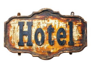 Hotel Wooden Sign Isolated on Transparent or White Background, PNG