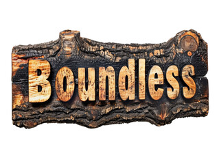 Burnt Wood Sign: Boundless Isolated on Transparent or White Background, PNG