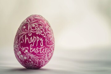 Easter egg painted with patterns and ornaments with the inscription "happy Easter" holiday card, Easter background, Christian holiday