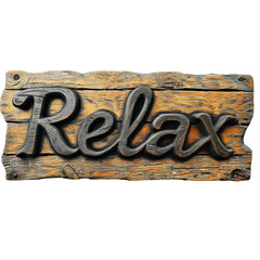 Carved Sign "Relax" Isolated on Transparent or White Background, PNG