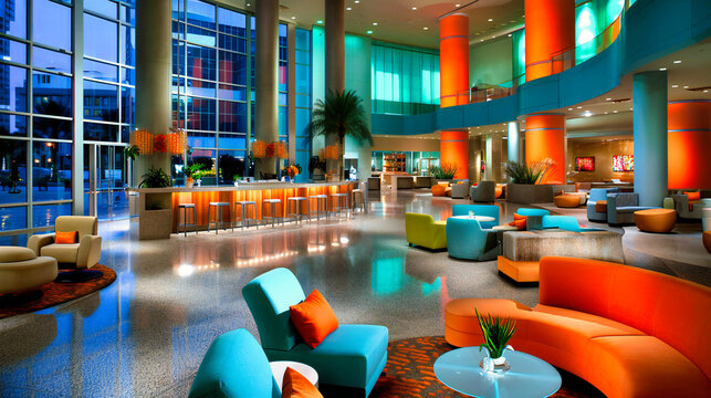 Modern Hotel Lobby: Elegant Interior Design with Comfortable Seating and Luxury Decor, Symbolizing Corporate Elegance