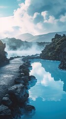 The blue lagoon. A captivating thermal spa, where azure waters blend with the ethereal beauty landscape. 
