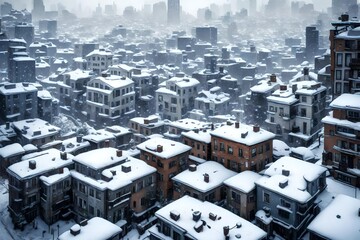 top view of snowfall in the city