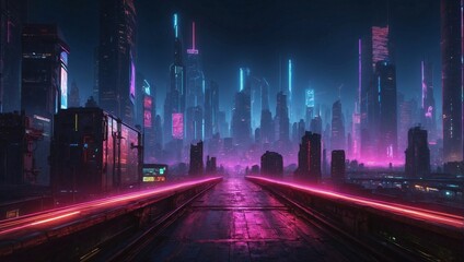 Fototapeta na wymiar futuristic neon city illustration