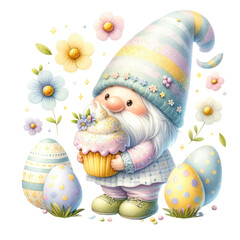 Fototapeta na wymiar Cute Gnome Easter Day Pastel Colors | Whimsical Spring Holiday Art Festive Easter Gnome Illustration | Adorable Pastel Color Design Springtime Joy with Gnome | Easter Celebration Artwork