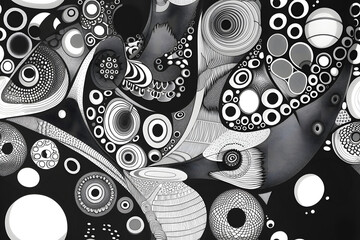 Naklejka premium Illustration, drawing art, black and white. seamless pattern. For textile industry, prints, wallpaper.
