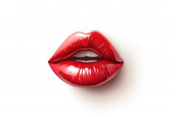 Red lips on a white background. Valentine's Day. Generative AI