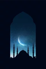 Foto op Aluminium Mosque sunset islamic frame, vertical image, social media story, Ramadan or islamic concept wallpaper © efasein