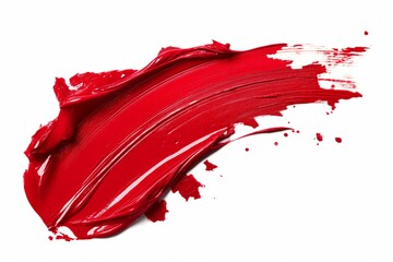 Vivid red lipstick smear swatch isolated on white background, high gloss