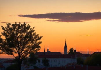 Fototapeta premium Picture of tree and tv antenna silhouettes