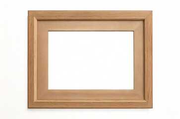 Fototapeta premium Marco vertical rectangular fino de madera clara colgado en una pared con textura blanca, plano, vista superior, ilustración 3D.