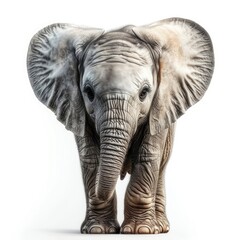 Portrait of a baby elephant isolated on a white background, highlighting its adorable ears and trunk, creating a pure and appealing visual effect, Generative AI