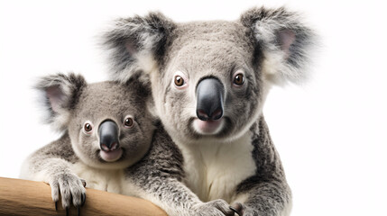 Koala bear and koala bear baby on a white background, isolated