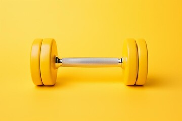 A dumbbell on a yellow background. Fitness, sports, and object. Generative AI