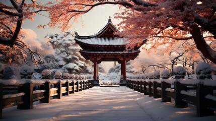 torii gate japanese with winter season background