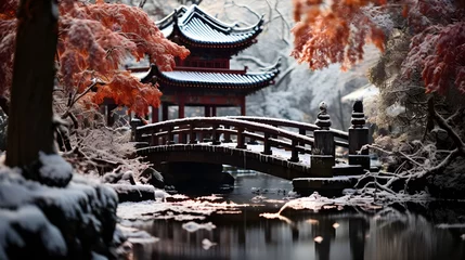 Rolgordijnen torii gate japanese with winter season background © Hamsyfr